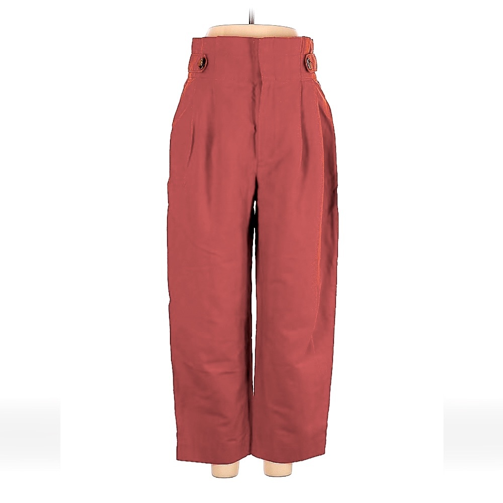 Zara High Waist Pants in Burnt Orange with brown button detail size Medium